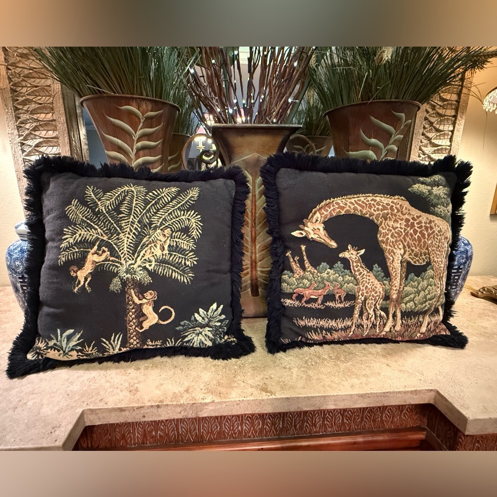 Vintage Arlee at Home "Wild Kingdom" Tapestry Safari Pillows - Set of 2